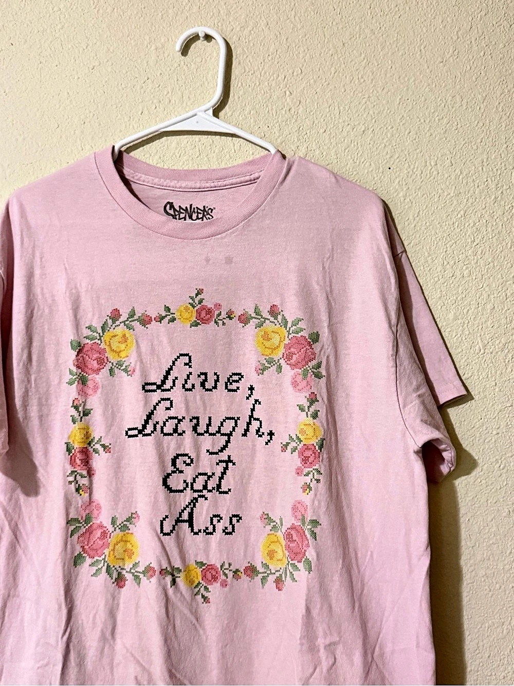 Spencer's Live Laugh Eat Ass T-Shirt Floral Pink